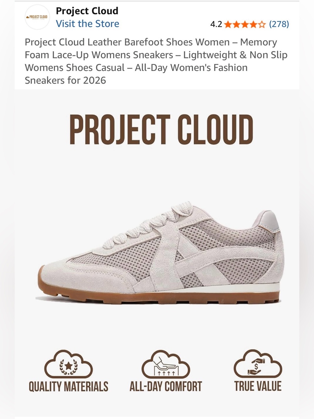 Project Cloud Leather Barefoot  Women’s Memory Foam Lace-Up Sneakers. Size 8. - Picture 4 of 10